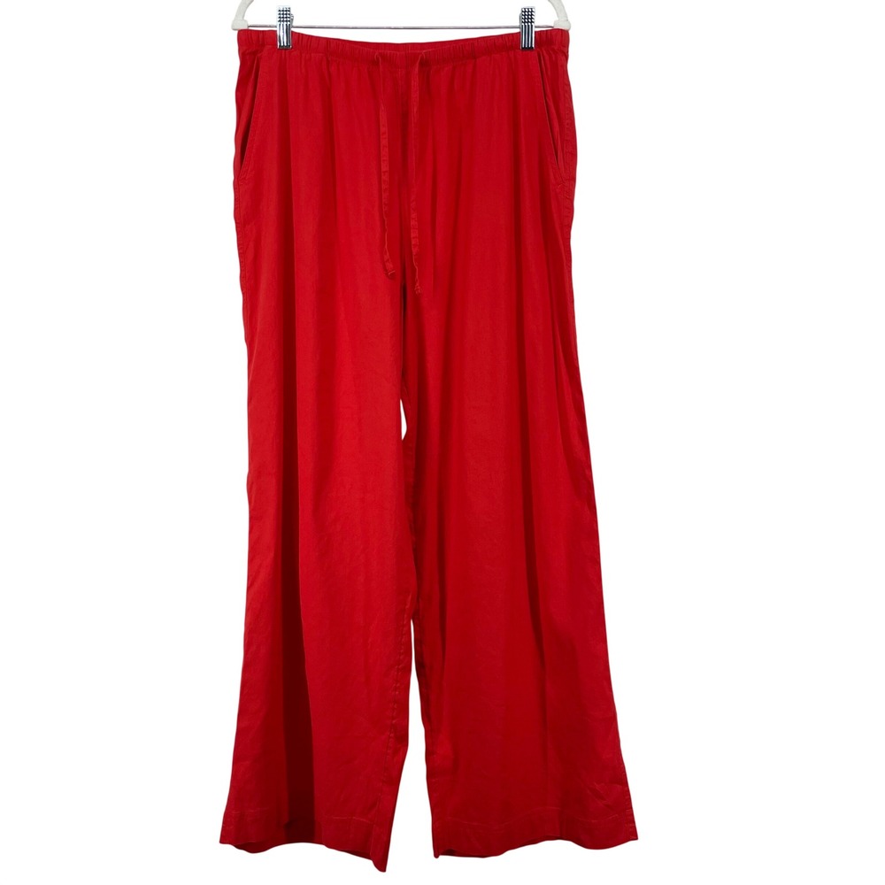 Athleta Size M Cabo Linen Wide Leg Pants Red Drawstring Casual Relaxed Women
